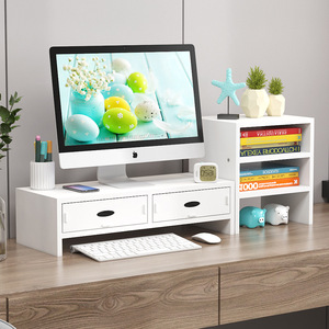 Desktop <b>Computer</b> Riser Stand With Drawer Monitor Stand Office <b>Desk</b> Storage Rack 3 Layers Rectangle Standing Type - Product Image 3