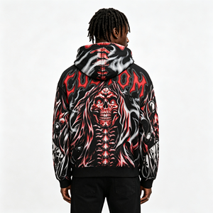 <span class=keywords><strong>Felpa</strong></span> con Cappuccio Grafica OEM in Cotone Pesante Stile Vintage Punk Rockstar con Zip per Uomo Personalizzabile - Product Image 3