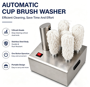 5 Head Glass Polishing Machine Commercial <b>Cup</b> Polisher Automatic Wine Glass Drying Machine Stainless Steel Glass Cleaner - Product Image 3