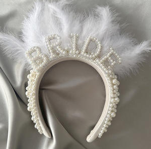 رباط رأس من ريش اللؤلؤ لحفلة العزاب، رباطات شعر للعروسة لحفلة المولود، حبل شعر لحفلات الزفاف، أكسسوارات شعر - Product Image 2