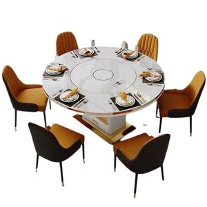 Table à manger ronde extensible avec table et chaise en dalle de pierre Table de cuisson à <span class=keywords><strong>induction</strong></span> intégrée, <span class=keywords><strong>plaque</strong></span> rotative <span class=keywords><strong>pour</strong></span> usage domestique - Product Image 5