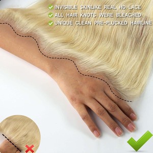 Cabello <span class=keywords><strong>Humano</strong></span> Liso Sedoso con Línea de Cabello Natural Pre-Plucked, Cierre de Encaje Suizo Ultrafino Rubio 613, Frontal de Encaje HD Real 13x6 - Product Image 5
