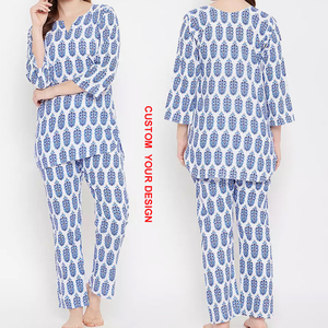 ODM pigiama di alta qualità per le donne graziosi fiori Top e donne pigiama cotone cotone pigiama giama girocollo di bambù set Loungewear - Product Image 1