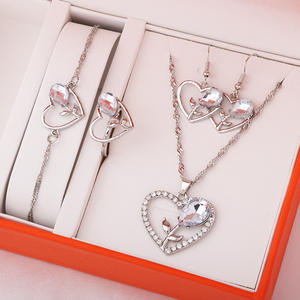 Heart Shape Jewelry <b>Set</b> For Women Crystal Rhinestone Necklace Earrings Ring <b>Bracelet</b> Gift Fashion Jewelry <b>Sets</b> - Product Image 2