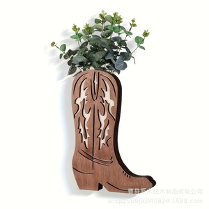 Wooden <b>Boot</b> Shaped Vase Wall Mount Rustic Home Decor Storage <b>Rack</b> For Living Room - Product Image 5