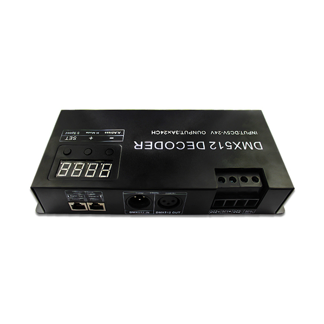 24 Channel RGB DMX512 Decoder with Digital Display 72A Dimmer RJ45 Controller for Commercial LED Strip Lighting System