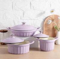 Marmite à soupe en verre côtelé violet lilas, écologique, résistante au lave-vaisselle, ensemble de batterie de cuisine moderne, vente en gros, personnalisable, cocotte