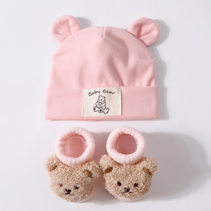 Vente en Gros Ensemble Chapeau et Chaussettes Bébé en Coton de <span class=keywords><strong>Haute</strong></span> Qualité, Chaussettes Bébé Nouveau-né Dessin Animé 3D, Ensemble de Chaussettes Bébé Couleur Unie - Product Image 3