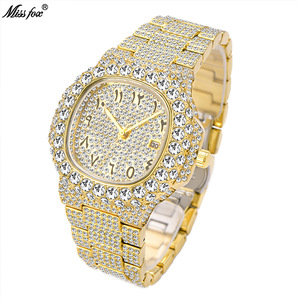 Nouvelle Arrivée Montre de Luxe Carrée Bling Hip Hop Or Sertie de Diamants Quartz Homme Montre-Bracelet Diamantée pour Homme - Product Image 5