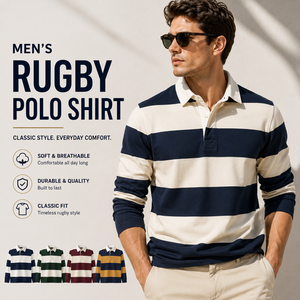Camiseta de Rugby Personalizada para Hombre, OEM ODM, Logotipo Bordado, Manga Larga, Cuello en Contraste, Ropa Deportiva Resistente - Product Image 1