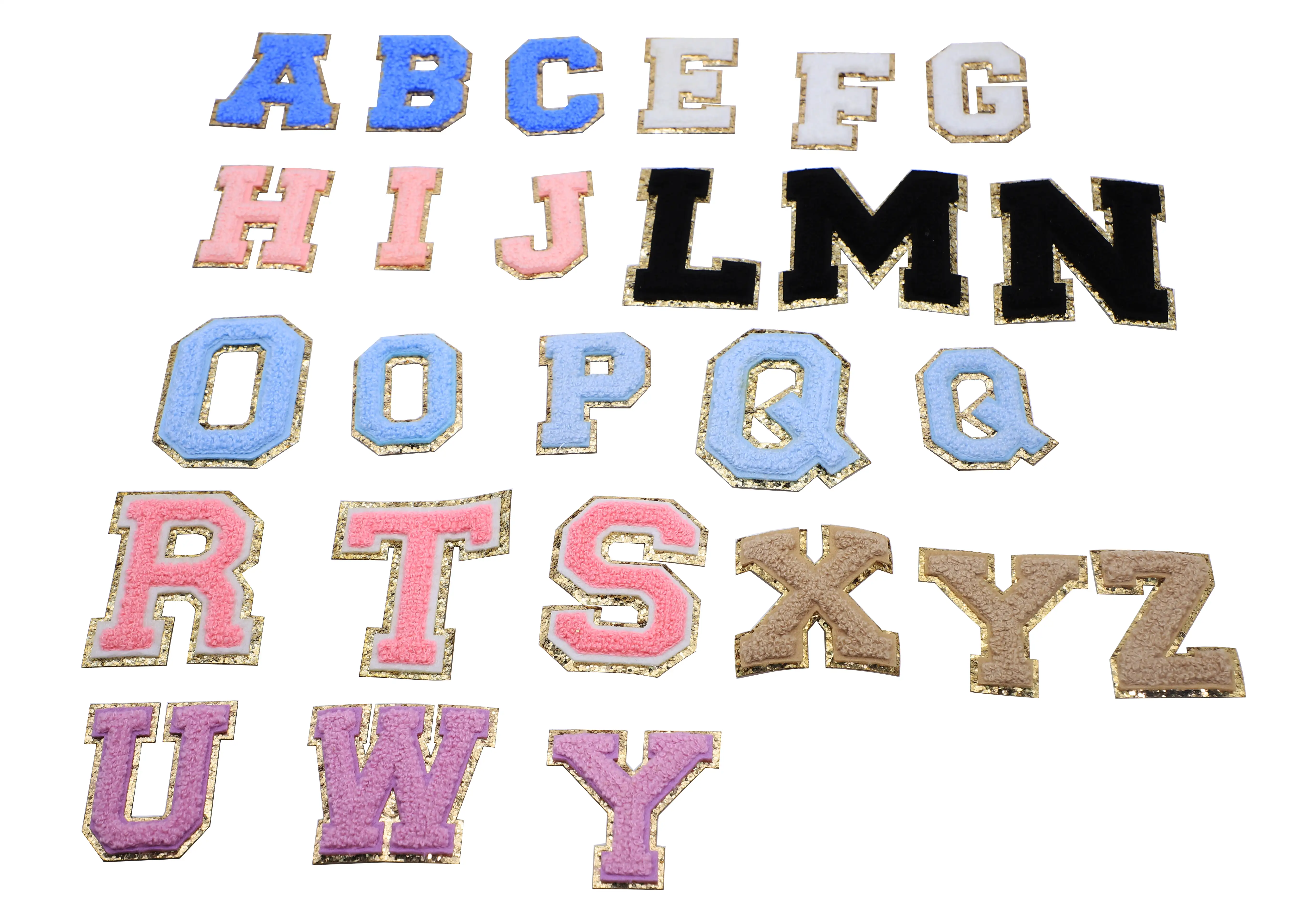 Goedkope Custom Borduren Logo Kleurrijke Borduurwerk Handdoek Chenille Letters Patches Applique
