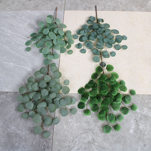 Feuilles de plantes vertes artificielles, feuilles de pommier à trois branches, feuilles d'eucalyptus, fleurs en soie d'exportation, arrangement de style forestier - Product Image 1