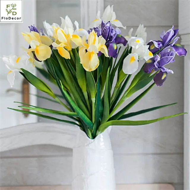 Commercio all'ingrosso di alta qualità vera e propria disposizione fiori PU blu Iris Fleur De Lis per la casa Hotel decorazione di nozze