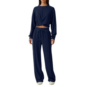 Ensemble décontracté pour femme : T-shirt personnalisé à col rond et manches longues, pantalon large, style streetwear, avec logo thermocollé - Product Image 4