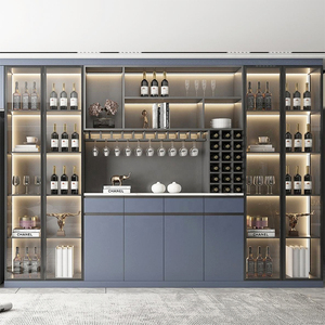 Lujo moderno hogar sala de estar muebles de Pared Soporte de exhibición estante de almacenamiento puerta de vidrio madera vino <span class=keywords><strong>bar</strong></span> gabinete con luz LED - Product Image 3