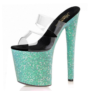 Paillettes <span class=keywords><strong>tacco</strong></span> sottile 8-pollici di modo di alta-<span class=keywords><strong>tacco</strong></span> <span class=keywords><strong>alto</strong></span> pantofole della piattaforma del tallone sottile tubo di acciaio scarpe da ballo di modo di estate di grandi dimensioni sandali - Product Image 2