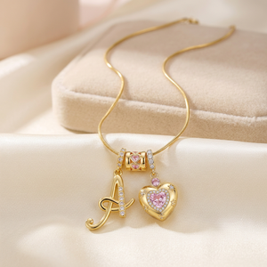Collana con Ciondolo a Forma di Lettera d'Amore per Ragazze, Serie Fai-da-Te, Gioielli in Acciaio Inox Placcato Oro con Zirconi per Donna e Unisex, Vendita all'Ingrosso - Product Image 1