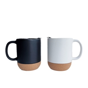 Cork Bottom <b>Ceramic</b> Mug With Lid Solid Color Black White Office <b>Cup</b> Gift Nordic Style - Product Image 5