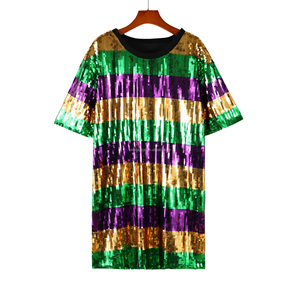 Stock Party Dress <strong>Festival</strong> Celebration <strong>Shirt</strong> Crew Neck Sequin Purple Yellow Green <strong>T</strong> <strong>Shirt</strong> for Woman Mardi Gras Apparel Holiday - Product Image 1