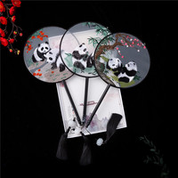 Éventail de danse classique brodé double face HZ, style ancien de la dynastie Han chinoise, avec longue poignée et pompon, en soie, pour Cheongsam