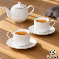 Ensemble tasse et soucoupe en porcelaine blanche avec accent doré, anse en S, pour une seule portion, logo personnalisé, vente en gros, coffret cadeau