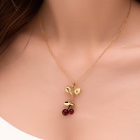 Collier pendentif mignon et tendance avec chaîne à maillons, en acier inoxydable plaqué or, breloque cerise, cadeau pour femme, bijoux