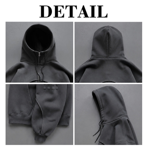 Sweat à capuche zippé oversize vintage délavé à l'acide, broderie 3D en relief, style gothique streetwear, pour homme - Product Image 6