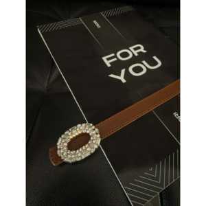 Ceinture en cuir véritable pour femme Fori avec boucle à plaque ornée de strass, couleur unie, en cuir de vachette durable, pour elle - Product Image 3