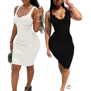 Fashion Clothing Ladies Dresses Women Midi Elegant Dresses Bandage Sleeveless Solid Party Dress