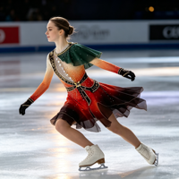 Robe de patinage artistique dégradé rouge-vert avec strass, manches longues, pour enfants et adultes, tenue de performance pour compétition sur glace