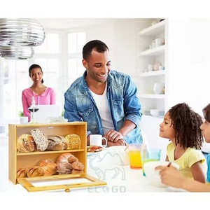 Bamboo Bread Storage Box Double Layer Solid Wood With Wooden Lid For <b>Kitchen</b> Bakery Use - Product Image 4