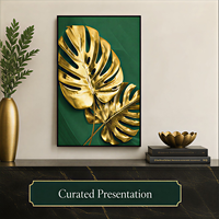 Tableau mural en toile à motifs variés : Feuilles botaniques dorées et calligraphie islamique arabe pour la décoration intérieure de la maison, de l'hôtel et du salon