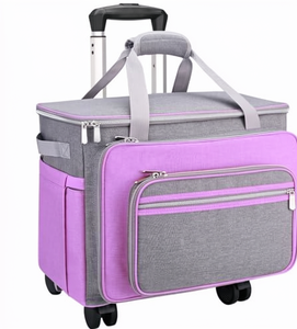 <b>Canvas</b> Foldable Sewing Machine Carrying Case with Detachable <b>Rolling</b> Wheels Zipper Closure Multi Storage Pockets Purple - Product Image 1