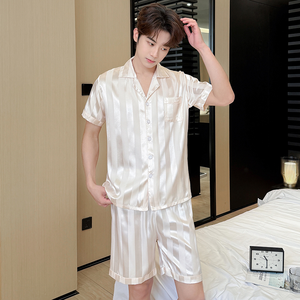 Set di pigiami estivi da <span class=keywords><strong>uomo</strong></span> in seta di ghiaccio con stampa Cardigan Shorts <span class=keywords><strong>taglie</strong></span> <span class=keywords><strong>forti</strong></span> Set di indumenti da notte in seta da <span class=keywords><strong>uomo</strong></span> - Product Image 6