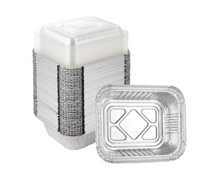 Caja Rectangular de 450 ml para Comida Rápida para Llevar, Bandejas Desechables de Aluminio, Envase de Papel de Aluminio de Grado Alimenticio con Tapa - Product Image 1