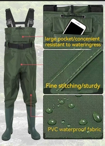 Waders de poitrine imperméables et respirants pour hommes bas pied de pêche Wader costume avec ceinture Wading gilet de pêche - Product Image 5
