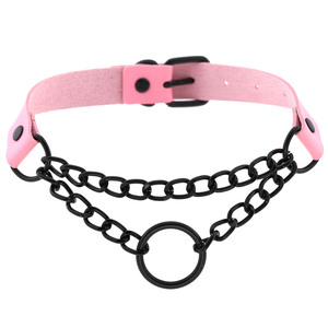 Collier pendentif chaîne à maillons exagérés fait main style punk pour femmes et hommes, collier en métal et cuir fétichiste, harnais de bondage - Product Image 3