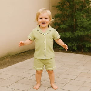 ホンボ 2ピース 100%綿生地パジャマ 幼児用パジャマ カスタムロゴ 子供用夏用半袖ショートパンツ キッズサテンパジャマ - Product Image 2