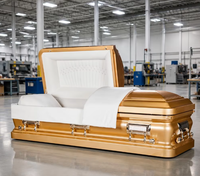 Ataúd de Acero Sólido Estilo Americano con Acabado Dorado para Adultos, con Asas Decorativas e Interior de Terciopelo