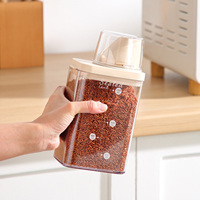 Récipient de stockage alimentaire en plastique hermétique avec tasse graduée, pot à riz et céréales transparent pour garde-manger, 700 ml-1900 ml