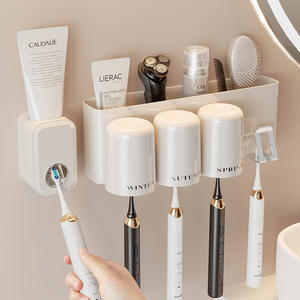 Soporte de cepillos de dientes con ventosa, dispensador triple de pasta de dientes eléctrico, organizador de baño montado en la pared, ahorro de espacio, sin perforaciones - Product Image 1