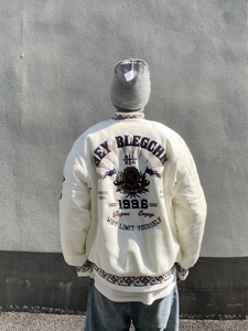 Veste Homme JL Style Américain Vintage Brodé Hiver Longue Col Montant Motif Lettres Façon Fair <span class=keywords><strong>Isle</strong></span> en Laine/Viscose Écologique - Product Image 2