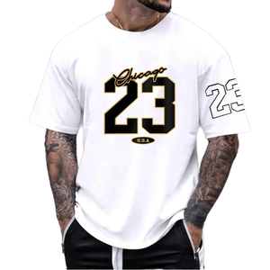 T-shirt de basket-ball Chicago 23 pour homme, ample, décontracté, respirant, en polyester, col rond, manches courtes, imprimé numérique, noir, été - Product Image 1