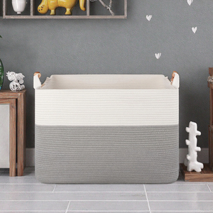 Oval Cotton Rope Foldable <b>Storage</b> <b>Basket</b> Woven Organizer Leather Handles <b>Large</b> Capacity Toy Bathroom Sundries Container Natural - Product Image 3