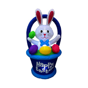 Decoración inflable de Pascua de 4 pies, conejo en cesta con huevos, luces LED integradas, decoración inflable para jardín, césped y fiestas. - Product Image 1