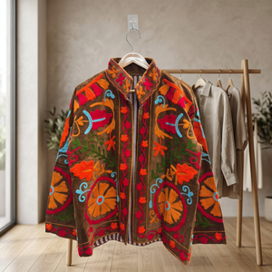 Velvet Stand Collar <b>Vintage</b> Floral Pattern <b>Bomber</b> <b>Jacket</b> Embroidered Eyes Full Sleeve Eco-Friendly Cotton Lining Woven Finished - Product Image 2