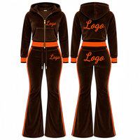Ensemble de survêtement deux pièces pour femmes avec logo personnalisé, style Y2K, veste à fermeture éclair rayée et pantalon évasé extensible, collection automne-hiver
