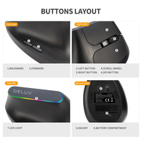 Souris de jeu verticale ergonomique silencieuse sans fil Delux M618C, 6 boutons, récepteur USB, RGB, 1600 DPI, souris optique pour PC portable