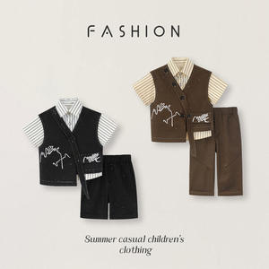 Vêtements coréens en gros pour enfants, collection été 2026 : Robe de cérémonie rétro à fleurs étoilées pour bébé d'un an et costumes formels 3 pièces pour garçons - Product Image 3