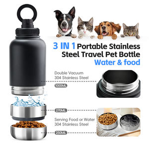 Kustom 1000ml 32oz perjalanan berkemah terisolasi baja tahan karat dinding ganda 3 in 1 botol air anjing dengan wadah makanan - Product Image 3